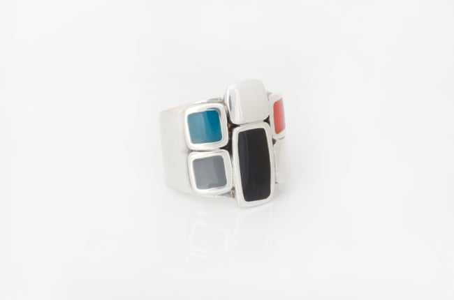 Colorful Silver Statement Ring - Silver squares 