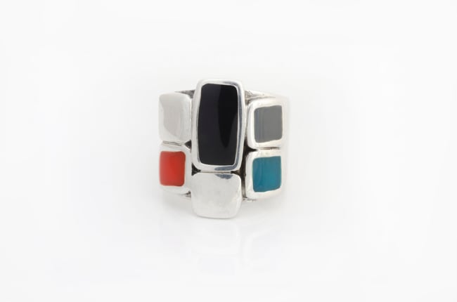 Colorful Silver Statement Ring - Silver squares 