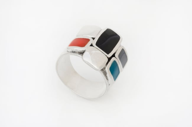 Colorful Silver Statement Ring - Silver squares 