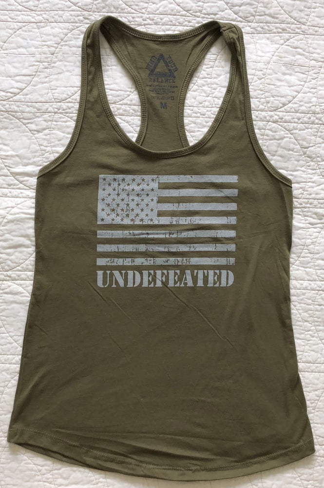 Image of "UNDEFEATED" WOMENS RACERBACK TANK - MILITARY GREEN