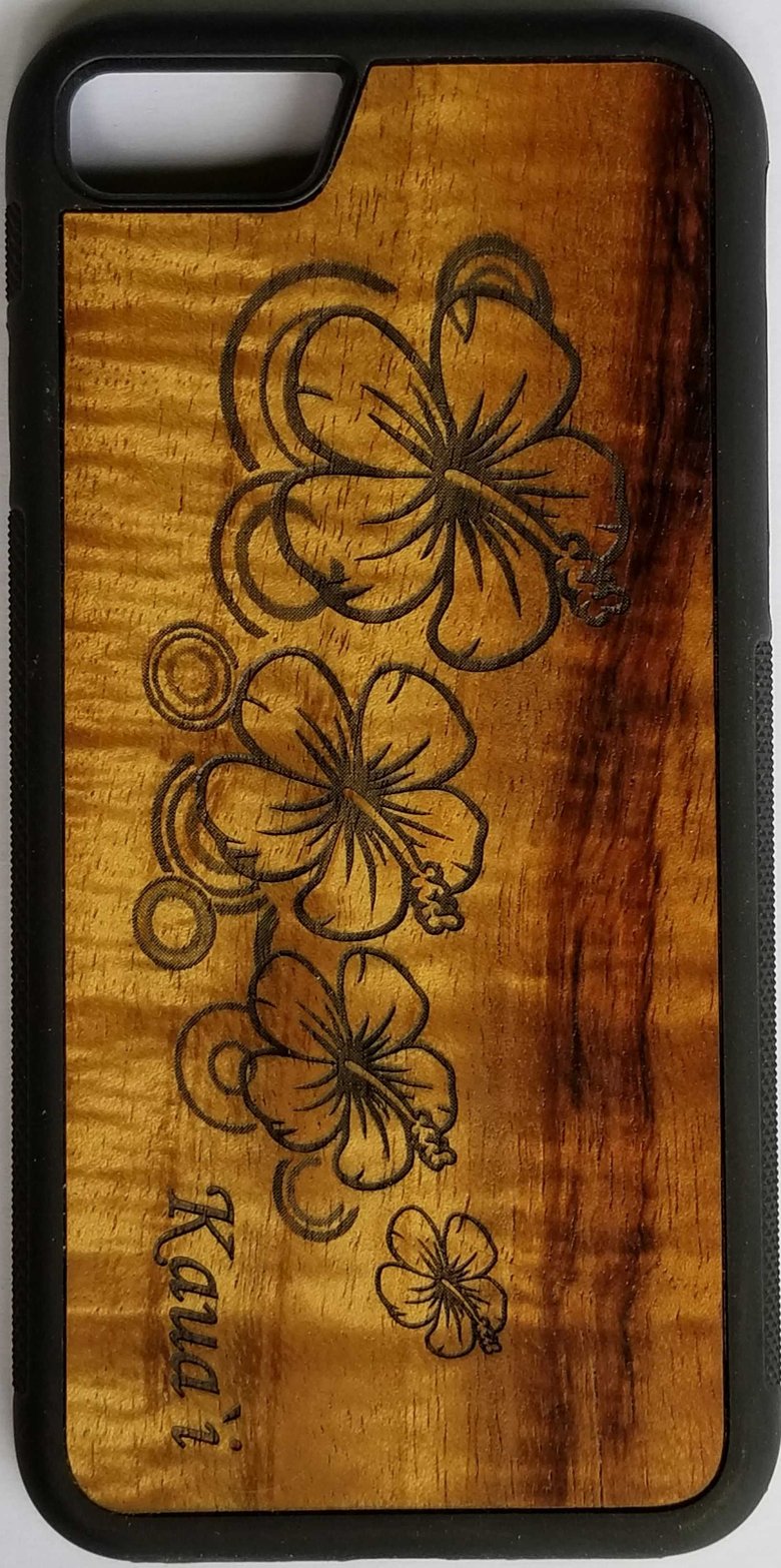 Image of Hibiscus Koa wood phone case