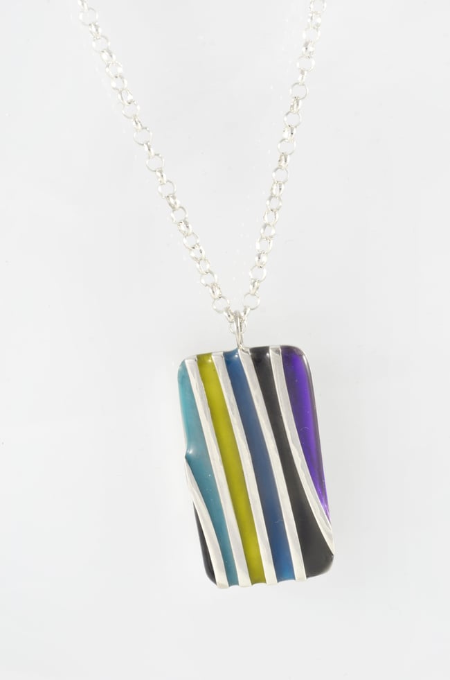 Stripe Pendant Silver Chain Necklace
