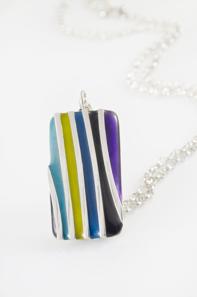 Stripe Pendant Silver Chain Necklace