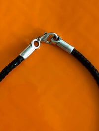 Image 4 of Necklace of black leather w/ black tassel & cracked quartz 