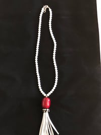 Image 2 of Red, white and black tassel necklace