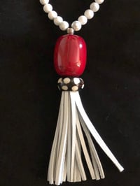 Image 3 of Red, white and black tassel necklace