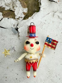 Image 1 of Patriotic Snowman Spun Cotton Ornament – Handmade Patriotic Folk Art with Flag