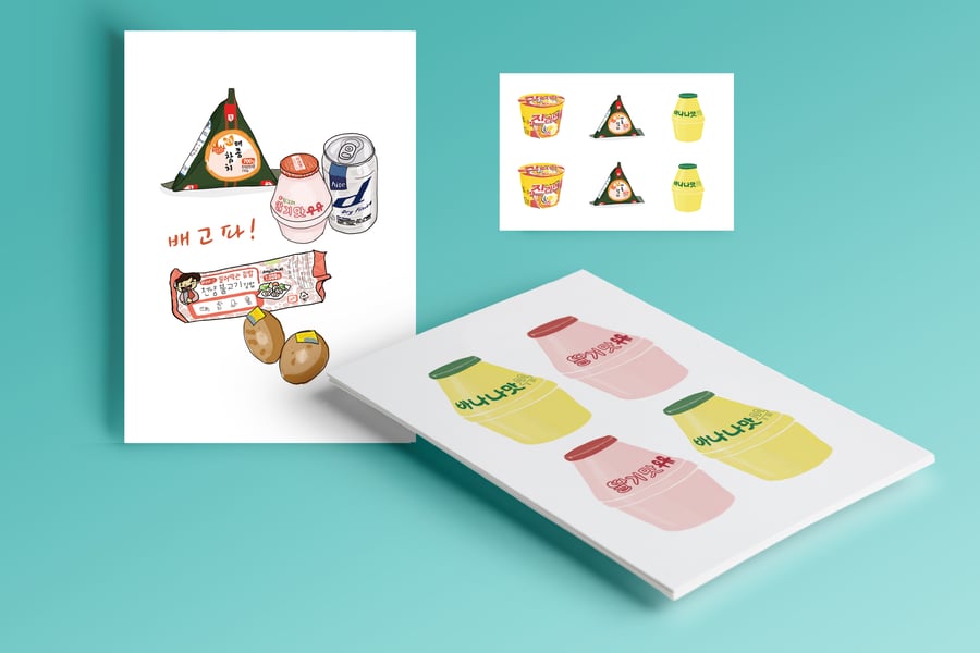 Image of Lot CARTES POSTALES Food & Banana Milk + 1 planche de Stickers