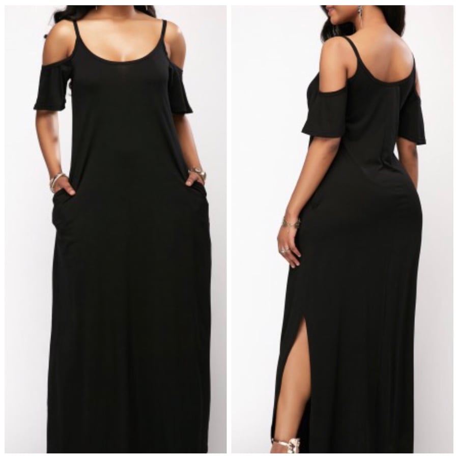 Image of The VENA Black Pocket Maxi Dress