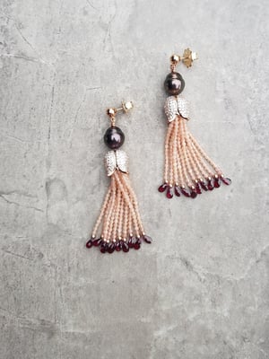 Tahitian Pearl & Sunstone Tassel Earrings