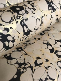 Image 5 of Marbled paper #91  - 'Metallic Gold & black vein' on Fawn