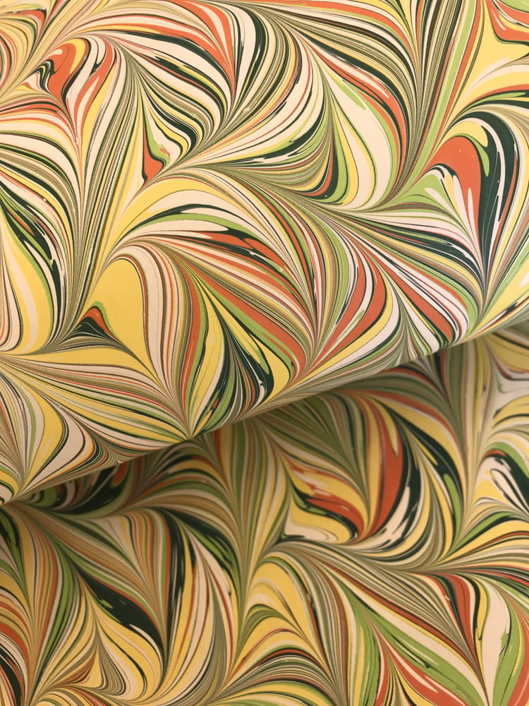 Image of Marbled Paper #61 - Combed design - spring colour palette