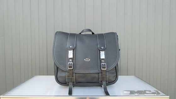 Image of MCJ "BUSINESS" BAG BLACK LEATHER WITH GREY SEAMS
