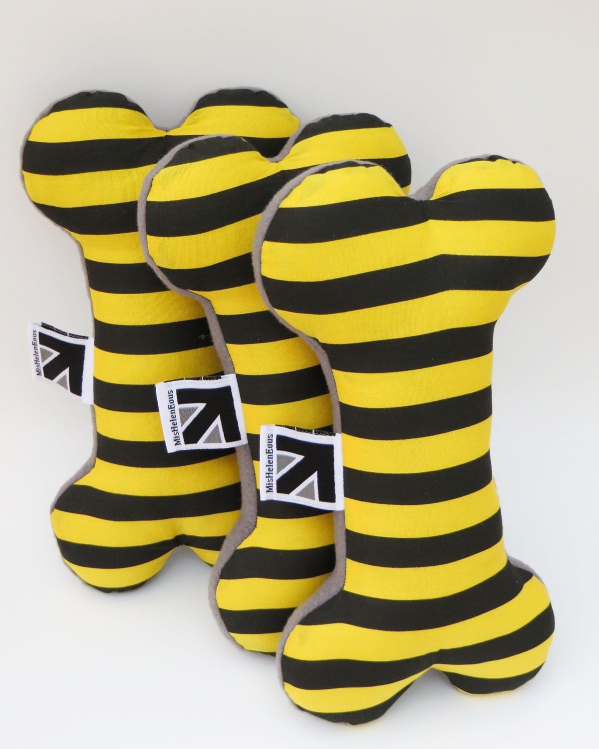 BEE STRIPE SQUEAKY DOG TOY BONES SIZE MEDIUM The Manchester Bee Company