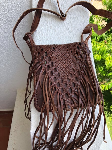 Image of Fringe leather purse , handmade in Morocco