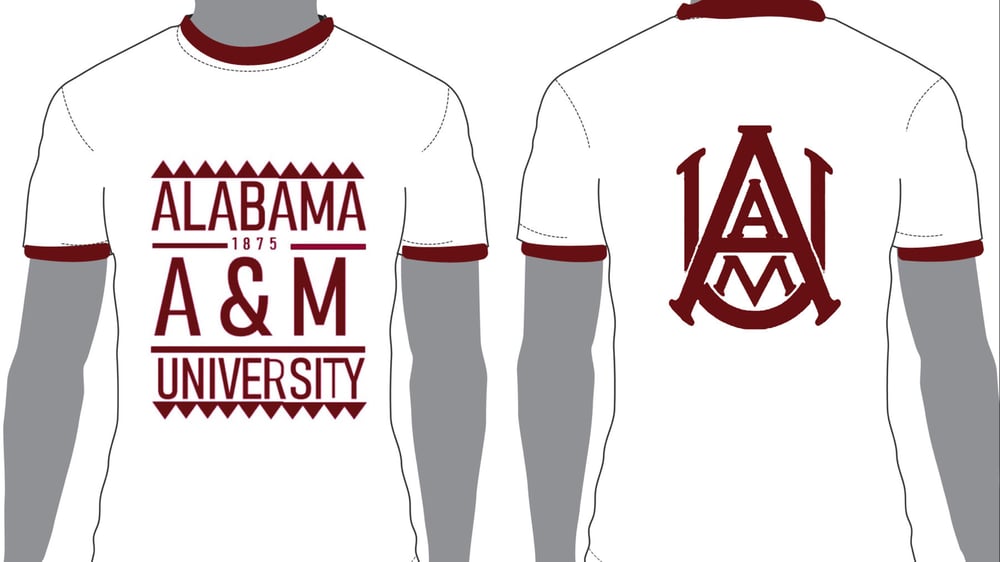 Image of White/Maroon Ringer AAMU - Popular Demand Style Shirt