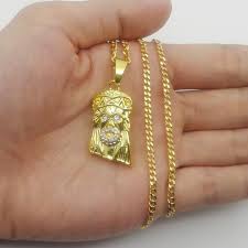 Image of Iced Out Jesus Face Chain Gold