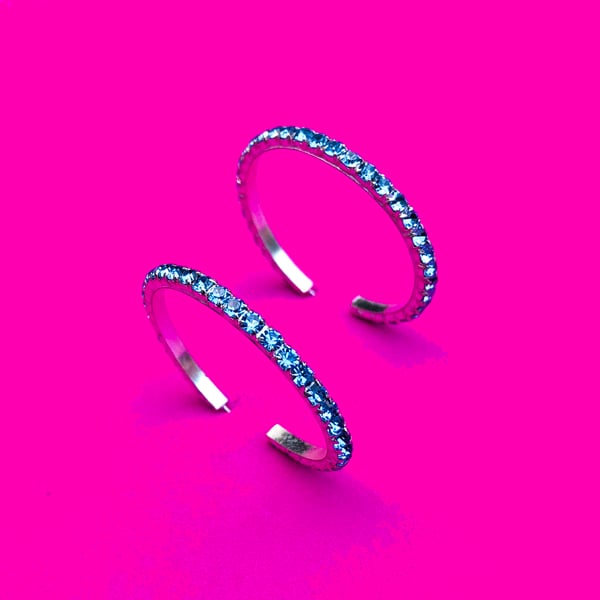 Image of The Persephone - blue crystal and silver hoop earrings