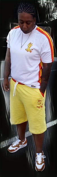 Image 2 of Yellow Goldie the giraffe shorts