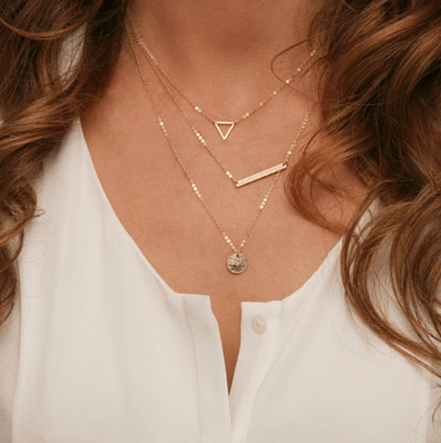 Image of Jewelry New Gold And Sliver Round Triangle Pendants Necklace