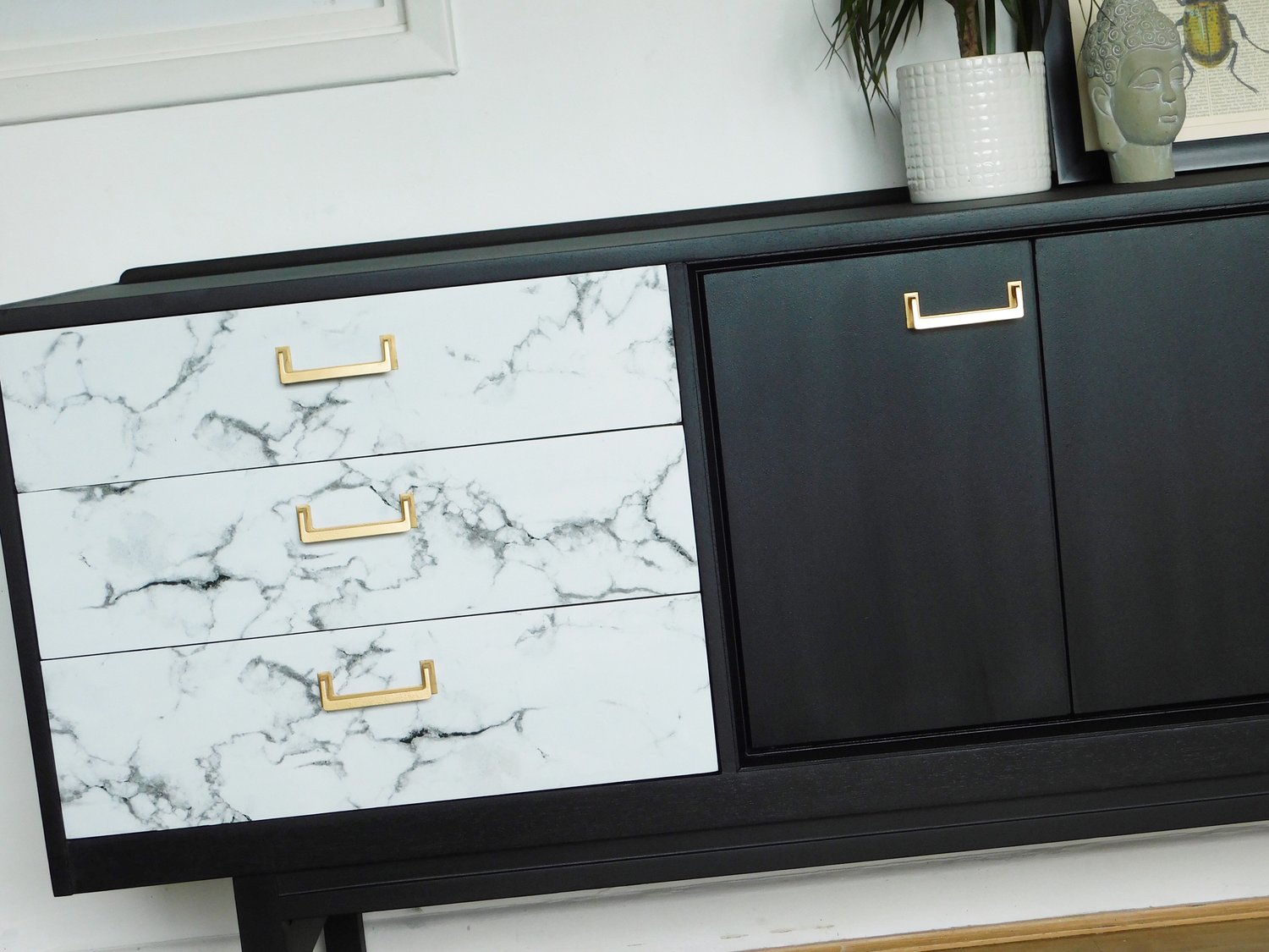 Image of Black, gold & marble G plan sideboard