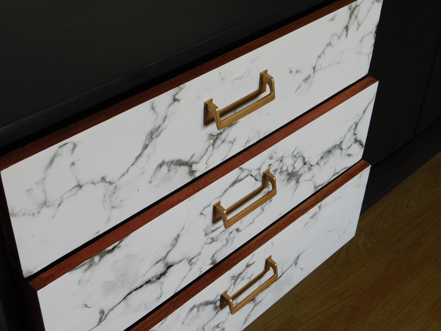 Image of Black, gold & marble G plan sideboard