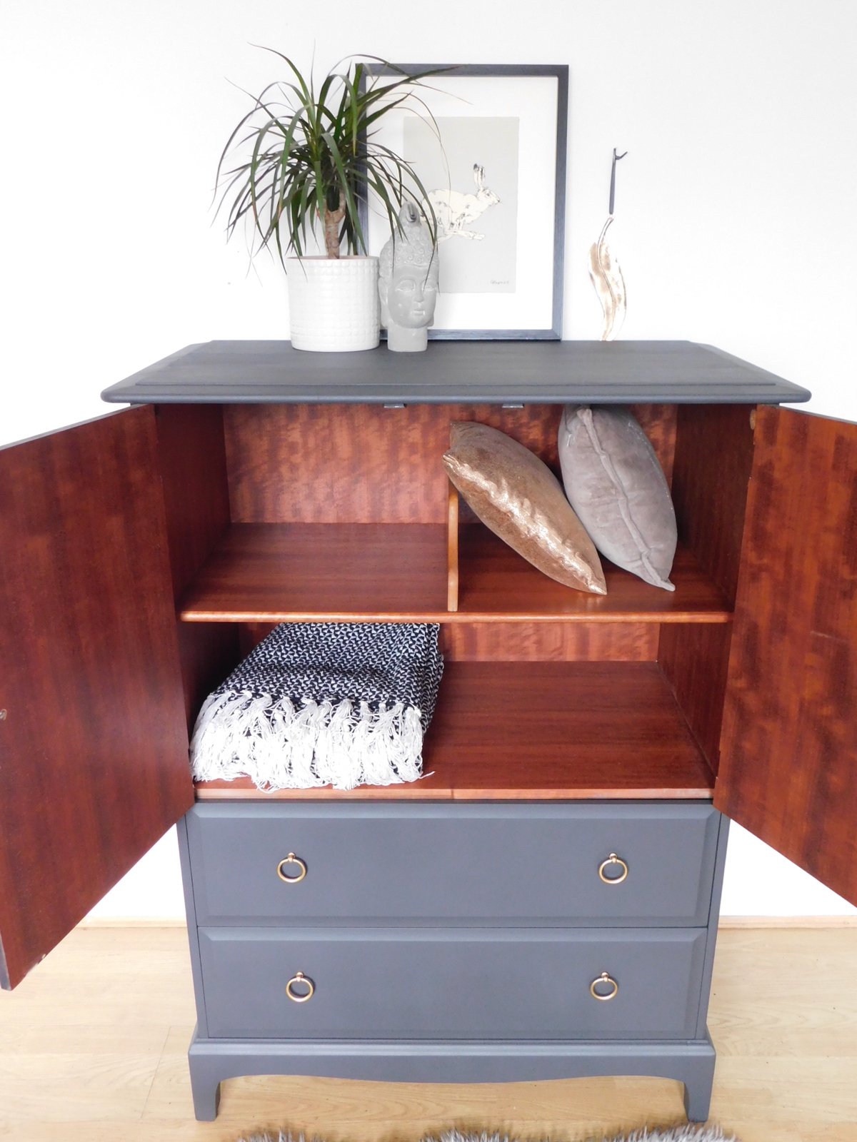 Stag mahogany linen cupboard in dark grey Ethan and Grace's Designs