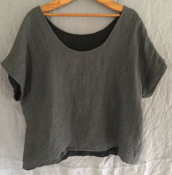 Image of reversible linen boxy top