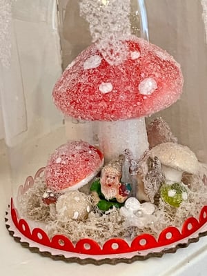 Image of Red Mushroom Tiny Gnome Glass Dome Decor