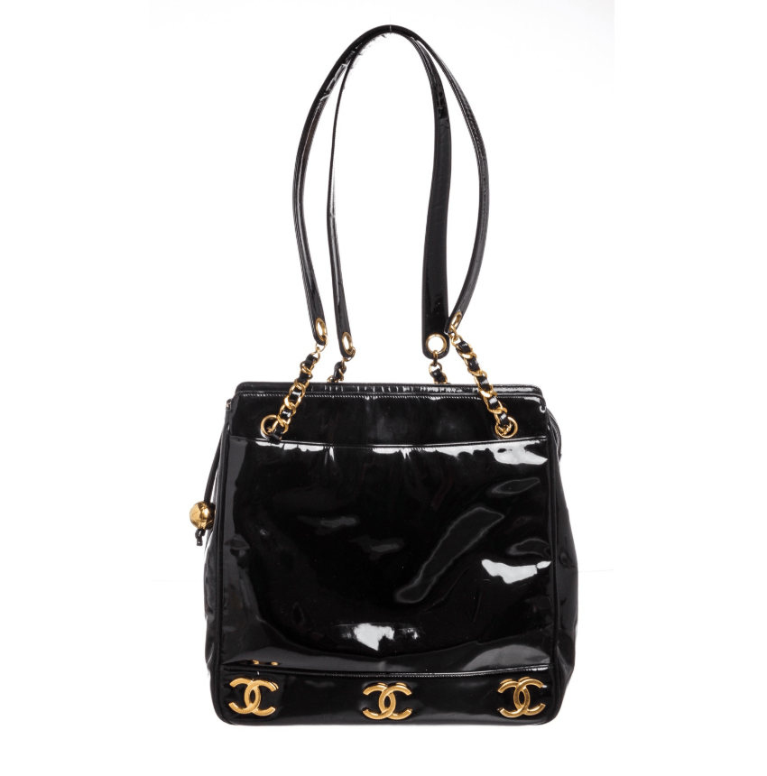 Image of Chanel Vintage Black Vinyl CC Shoulder Bag