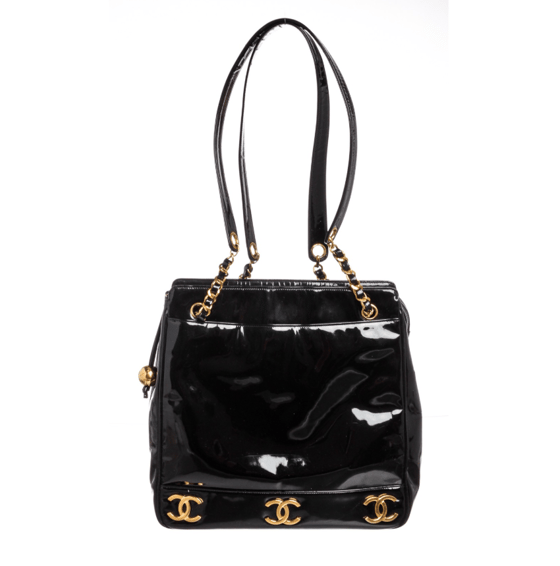 Image of Chanel Vintage Black Vinyl CC Shoulder Bag