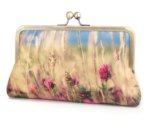 Image of Meadow flowers printed silk clutch purse 