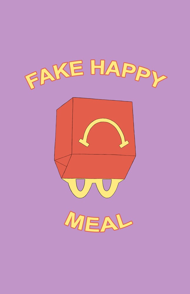 Image of fake happy meal poster (paramore art + friends fundraiser)