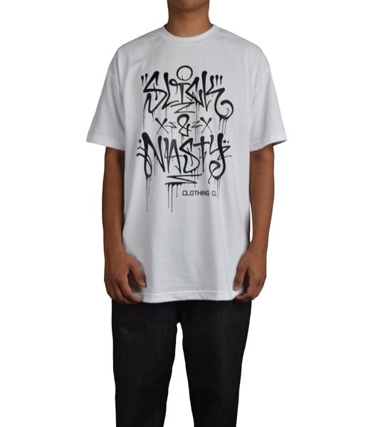 Image of Slick & Nasty Graffiti Tee - White, Red, Heather Grey & Turquoise