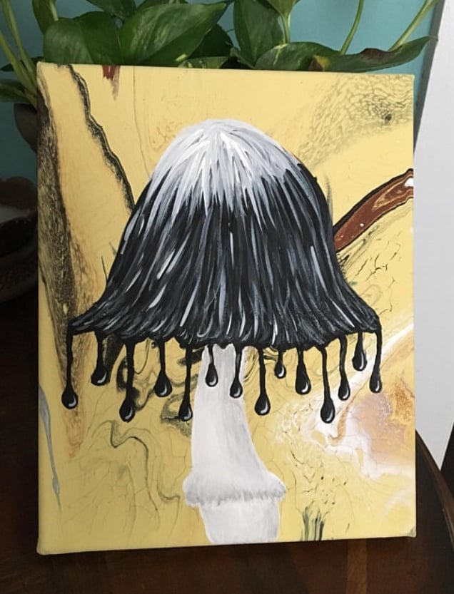 Image of Ink Cap Mushroom Acrylic 8x10 Canvas Painting