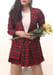 Image of Cher Long Blazer Set in Red Tartan