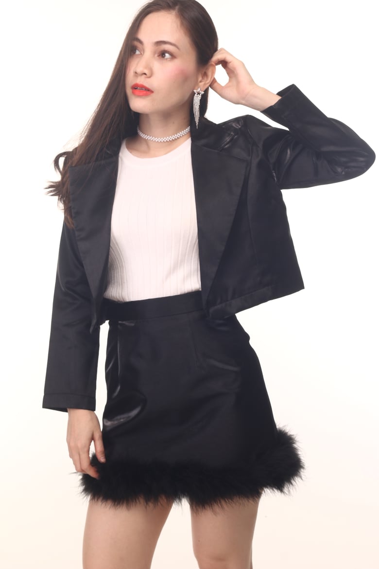 Image of Michelle Silk Blazer Set in Black