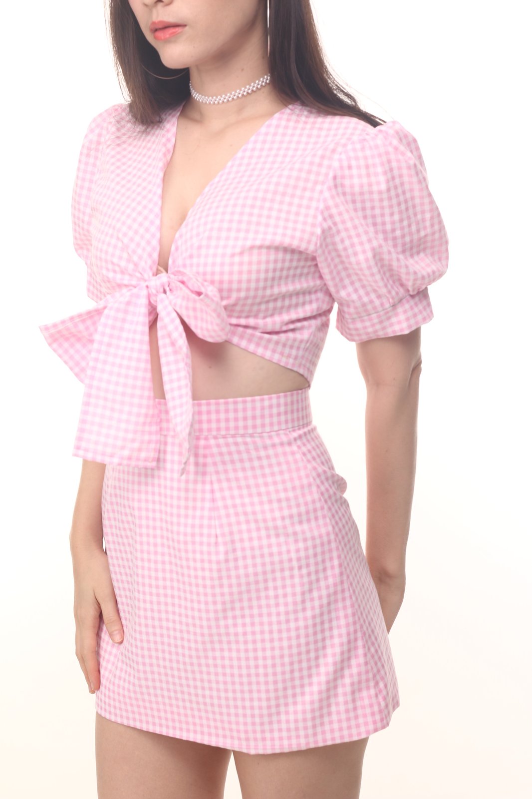 pink gingham mini skirt