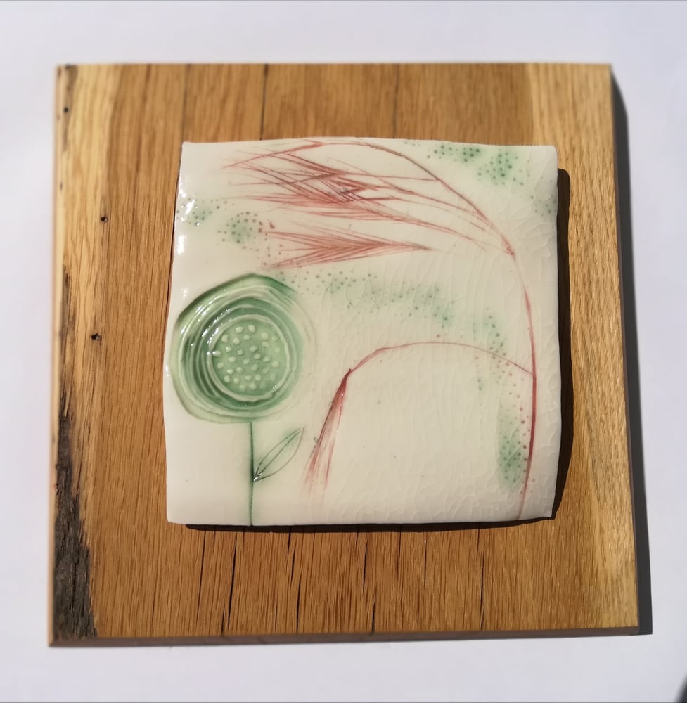 Image of porcelain picture wall hanging on wood  - spirt of nature  