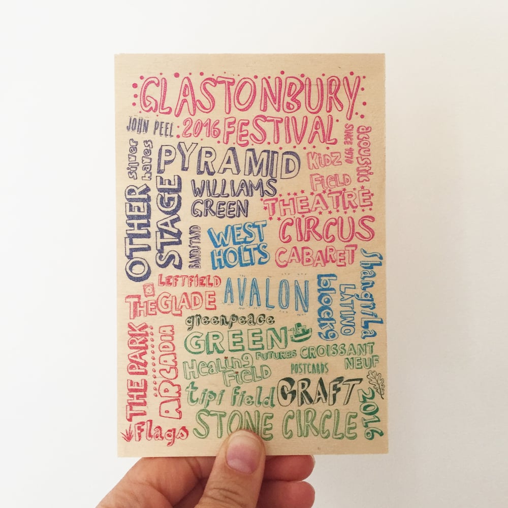 Image of Glastonbury Festival Wooden Postcard 2016