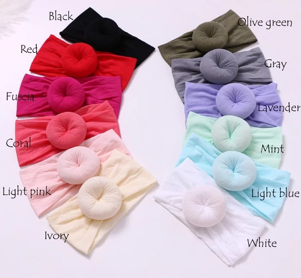 Image of Puff Ball Wide Nylon Headbands- 12 Colors available