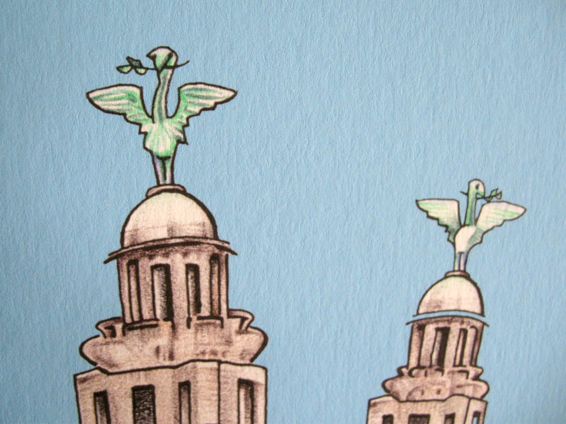 Liverpool 3 Graces Waterfront Architecture - Skyline - Art - Print