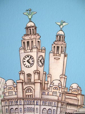 Liverpool 3 Graces Waterfront Architecture - Skyline - Art - Print