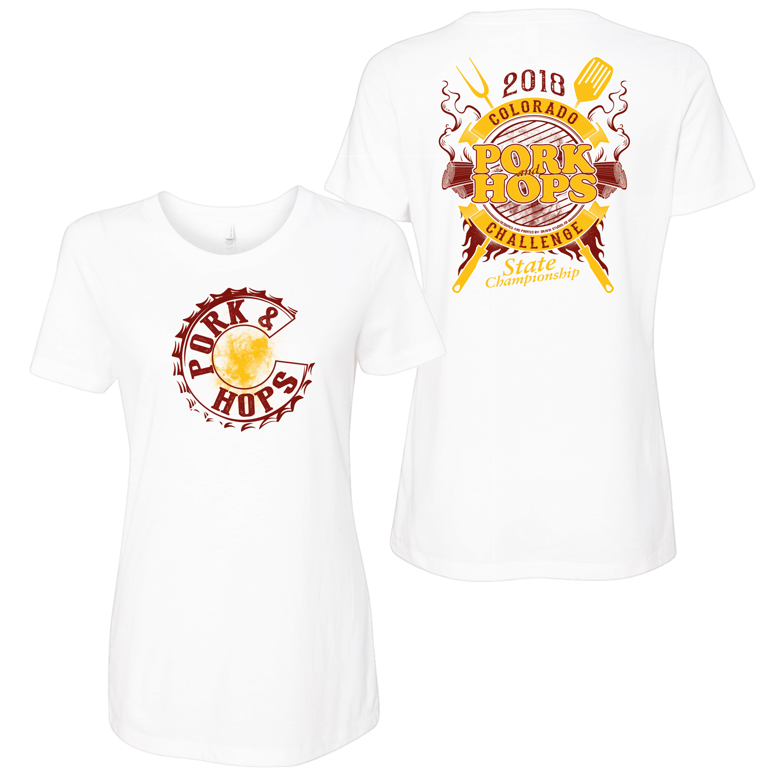 Image of WOMENS PORK & HOPS T-SHIRT (White and Red)