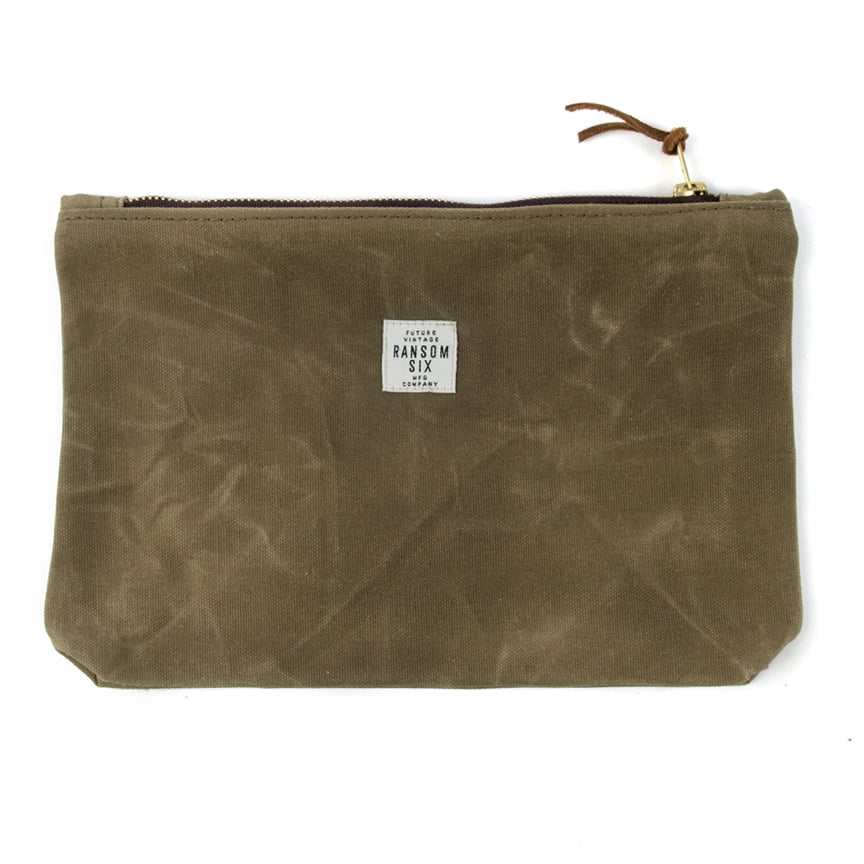 Image of Large Waxed Canvas Zipper Pouch - Olive 