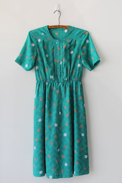 Image of SOLD Dots And Boomerangs Teal Dress