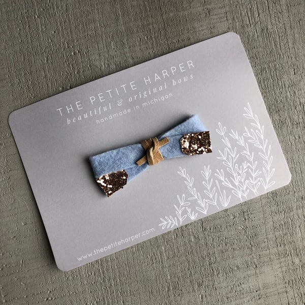 Image of Sky Blue + Rose Gold Glitter Bow RTS