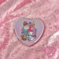 Image 1 of My Melody Milkshake Glitter Heart Badge 