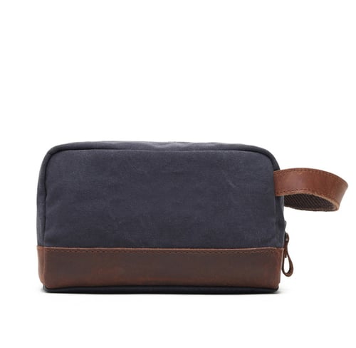 Image of Personalized Canvas Toiletry Bag, Best Groomsmen Gift, Custom Canvas Dopp Kit with Leather Accents