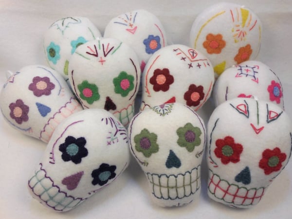 Image of Sugar Skull plush ornaments - white